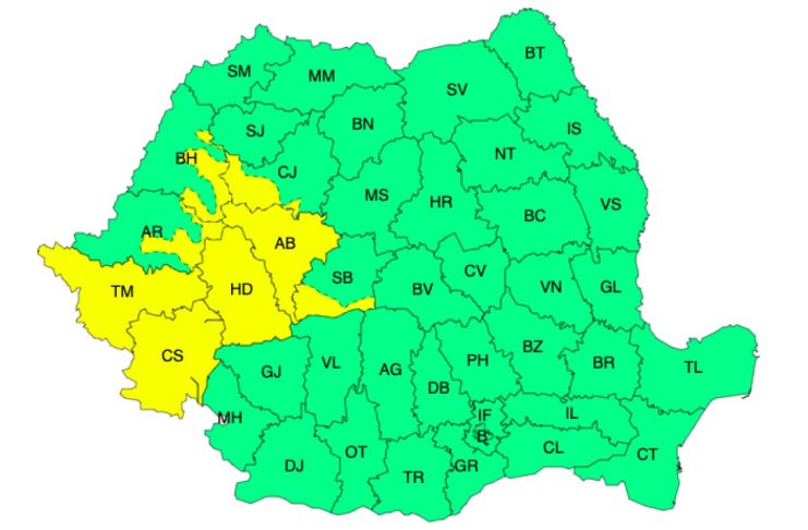 Meteo – Ce județe mai sunt sub avertizare Cod galben de ploi torențiale