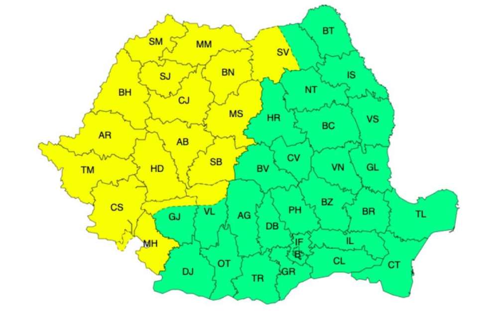 Meteo – Ploi, ninsori, vânt și viscol. Cod galben în 34 de județe! 2 Harta 1 meteo 9 ianuarie 2025