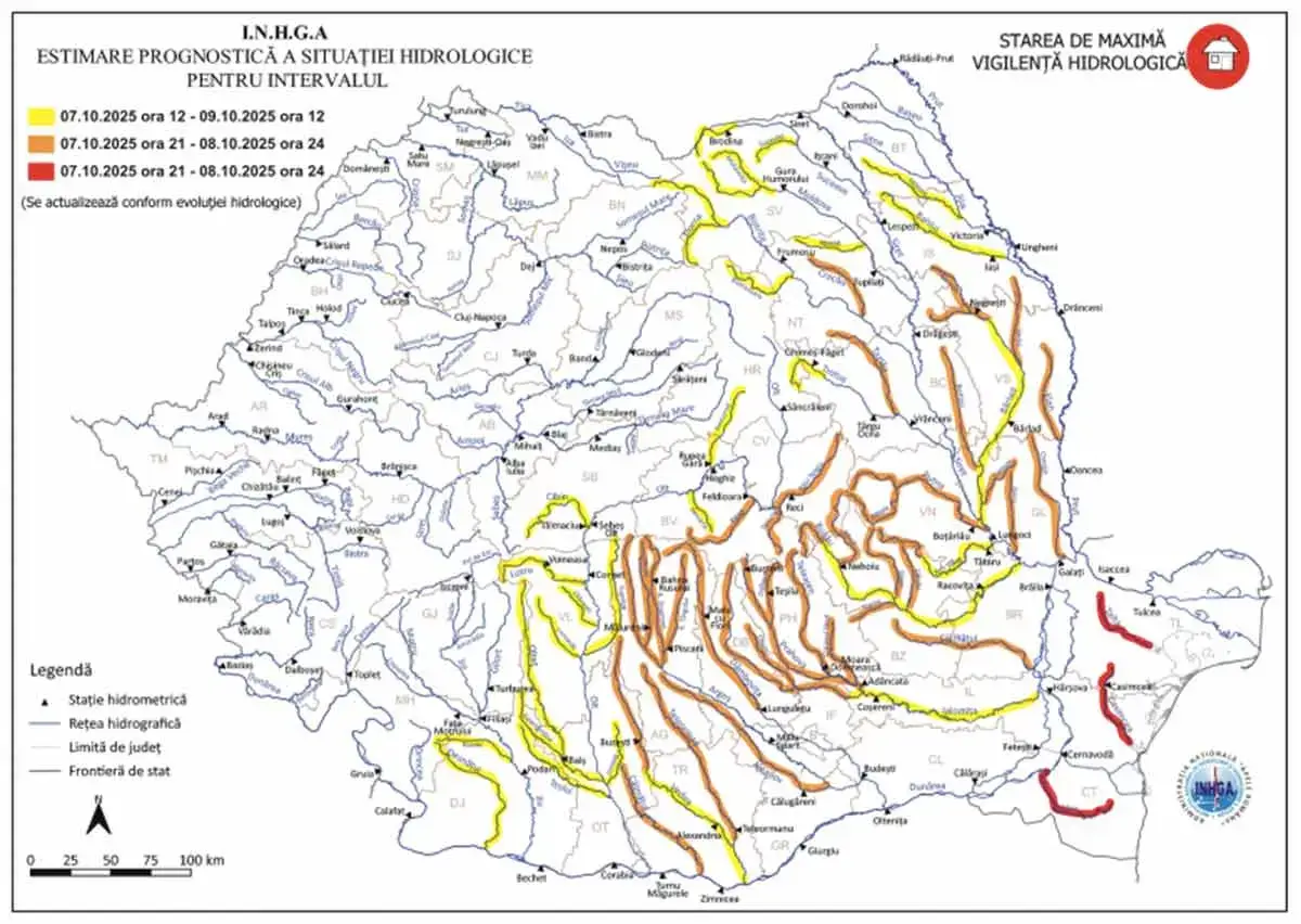 INHGA – Pericol de inundații pe râuri din 28 de județe! Actualitate pericol de inundații,INHGA
