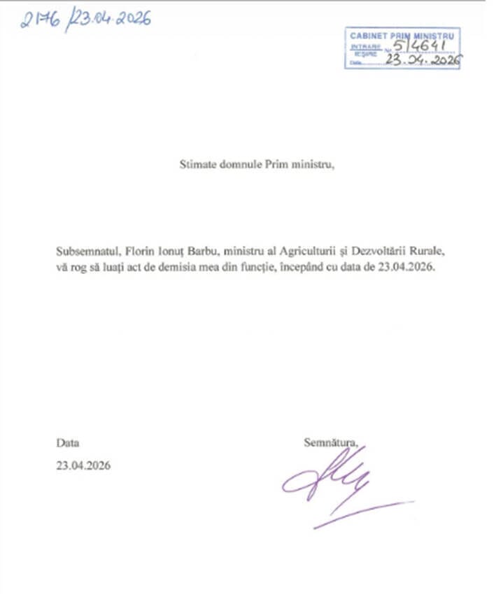 Demisionarul ministru Florin Barbu: „Până când demisia devine efectivă voi continua să asigur funcționarea MADR” Stiri agricole Florin Barbu,demisia