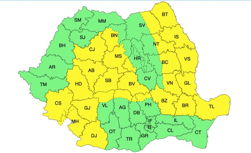 Meteo – Noi avertizări Cod galben de ploi torențiale, grindină și vijelii în 29 de județe! Meteo meteo
