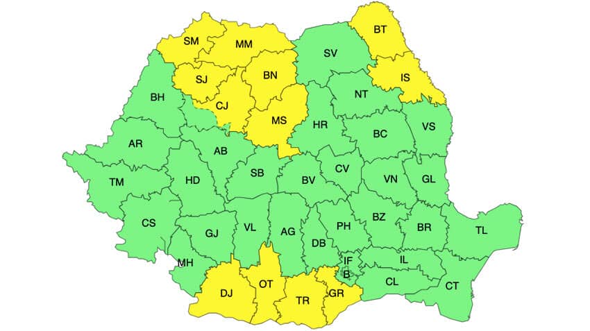Avertizări meteo Cod galben: Căldură mare în 5 județe, ploi torențiale și vijelii în alte 11 Meteo meteo