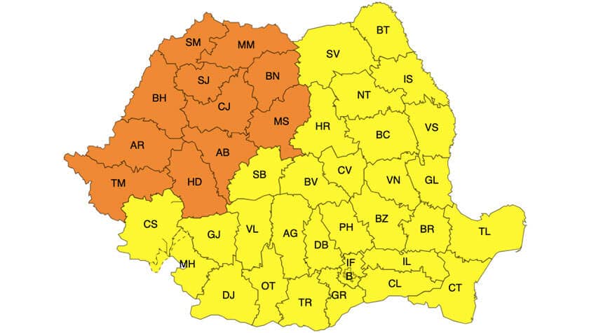 NĂDUF! Avertizări meteo Cod roșu și Cod portocaliu Meteo meteo