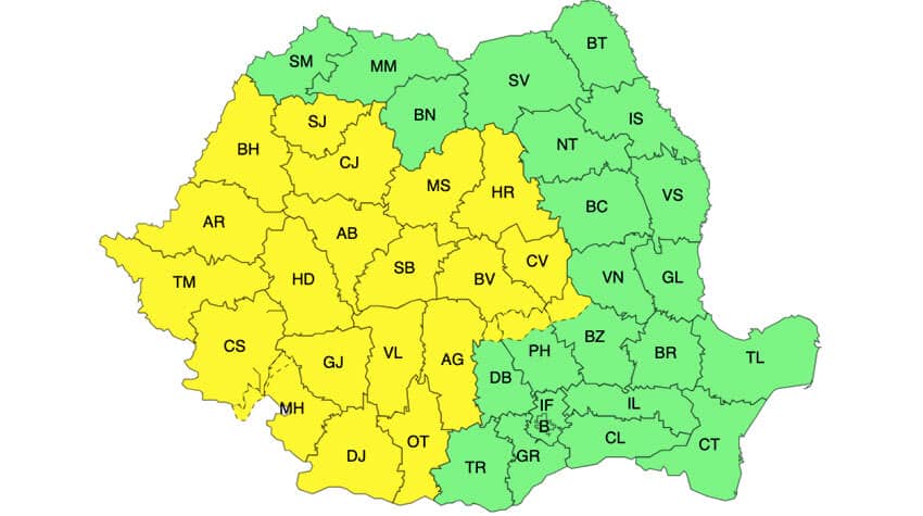 Avertizări meteo Cod galben: Căldură mare în 5 județe, ploi torențiale și vijelii în alte 11 Meteo meteo