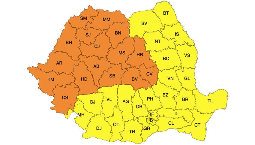 NĂDUF! Avertizări meteo Cod roșu și Cod portocaliu Meteo meteo