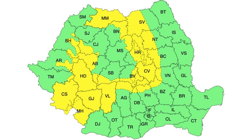 Avertizări meteo Cod galben: Căldură mare în 5 județe, ploi torențiale și vijelii în alte 11 Meteo meteo