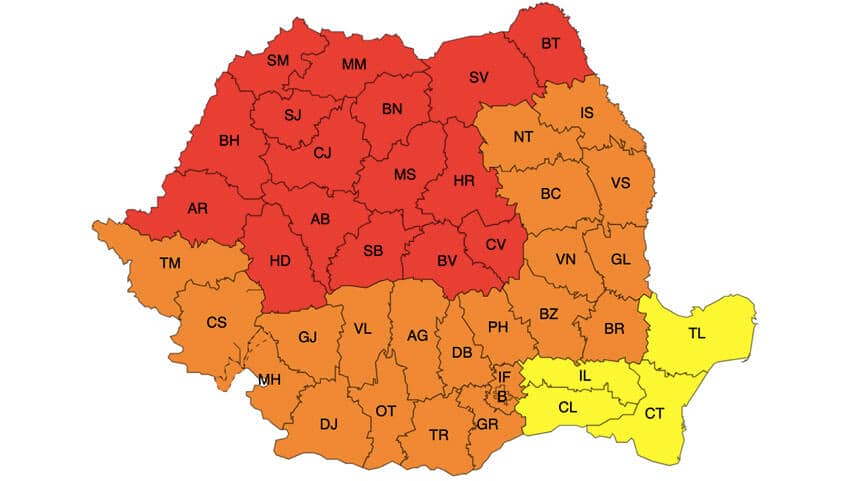 NĂDUF! Avertizări meteo Cod roșu și Cod portocaliu Meteo meteo