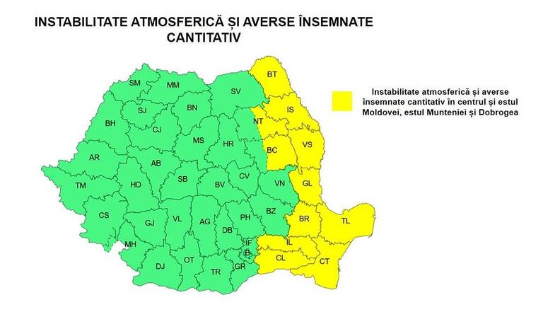 Furtuni, grindină și vânt de 70 km/h: Cod galben ANM pentru 6 și 7 iunie în jumătate din România Actualitate ANM,furtuni