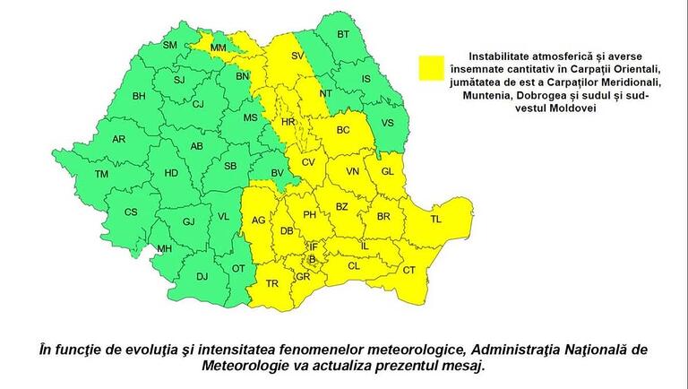 Furtuni, grindină și vânt de 70 km/h: Cod galben ANM pentru 6 și 7 iunie în jumătate din România Actualitate ANM,furtuni