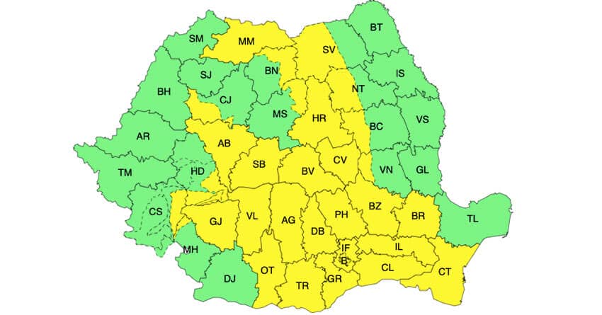 Avertizări meteo Cod galben – Unii cu canicula, alții cu ploi, vijelii și grindină Meteo meteo,caniculă,vijelii