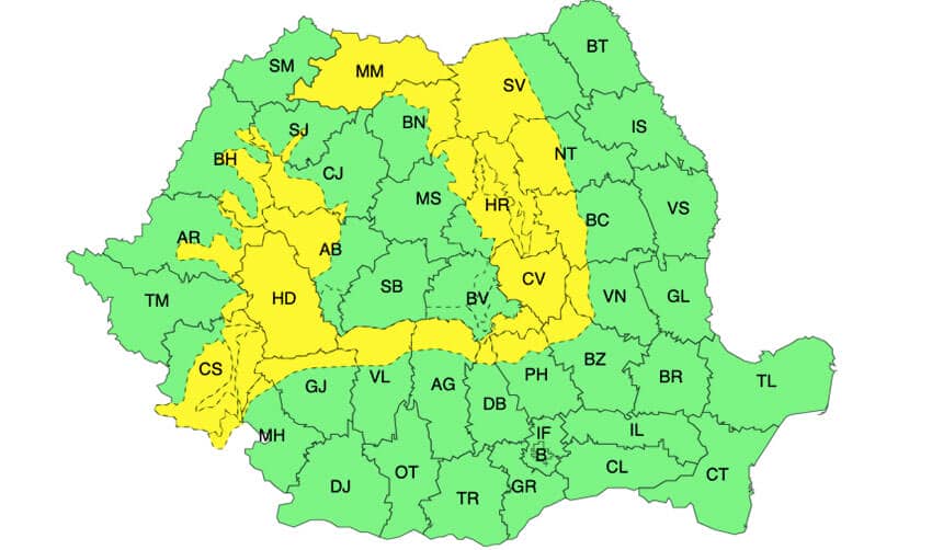 Meteo – Cod galben de averse, vijelii și grindină în 25 de județe 1 Meteo – Cod galben de averse, vijelii și grindină în 25 de județe Meteo – Cod galben de averse, vijelii și grindină în 25 de județe Meteo meteo